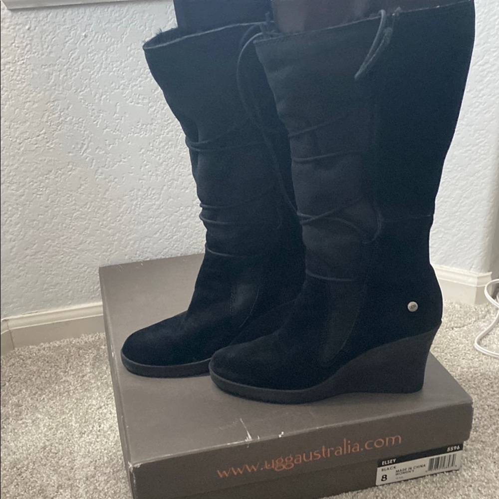 Women's UGG Black Suede lace up Boots - Picture 5 of 8